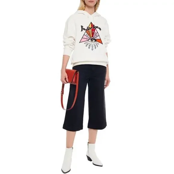 Sandro Womens Beaded Application Indie Love Hoodie Size EU 1 / US 2-4 in White - Picture 5 of 10